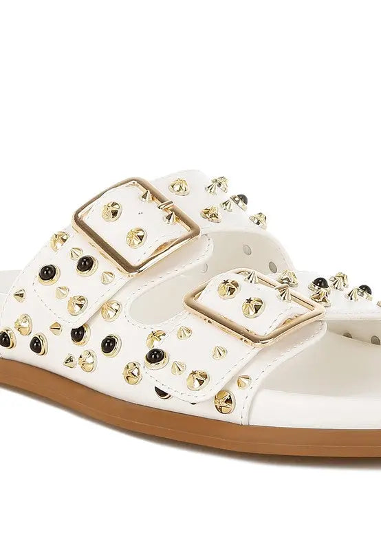 Jayata Metallic Stud Embellished Sliders STYLE SOURCE