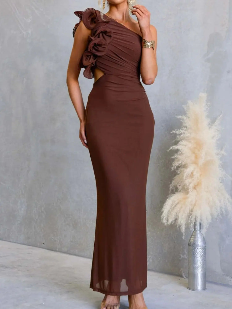 One-Shoulder Floral Trim Sleeveless Maxi Dress STYLE SOURCE