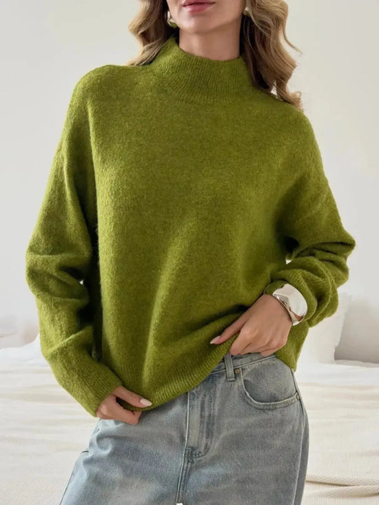 Mock Neck Dropped Shoulder Sweater STYLE SOURCE