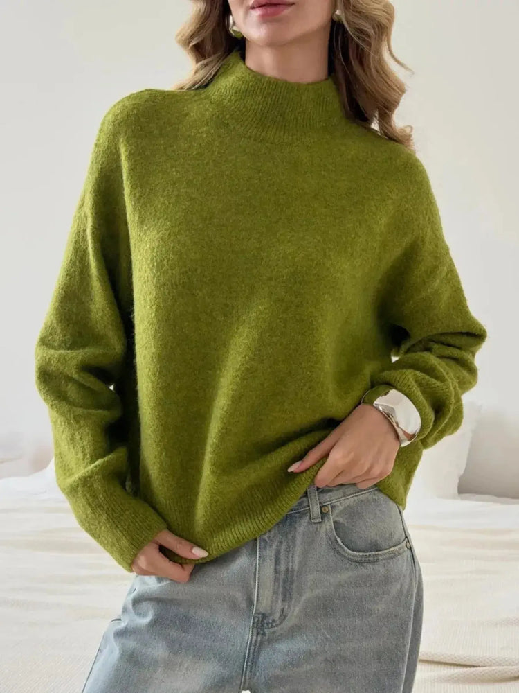 Mock Neck Dropped Shoulder Sweater STYLE SOURCE