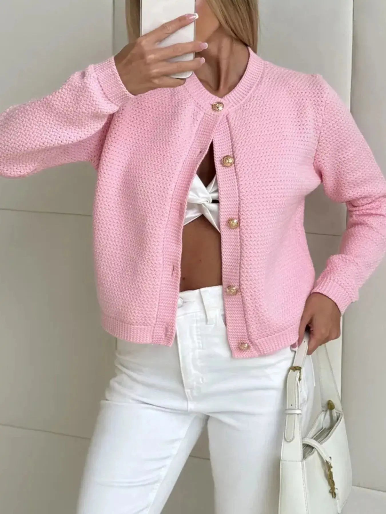 Button Up Texture Knit Cardigan STYLE SOURCE