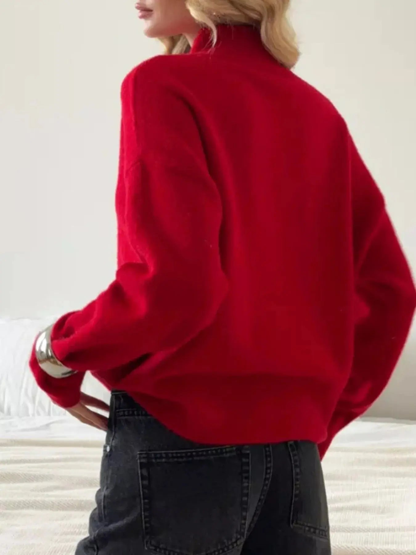 Mock Neck Dropped Shoulder Sweater STYLE SOURCE