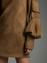 Full Size Suede Turtleneck Lantern Sleeve Mini Dress Plus Size STYLE SOURCE
