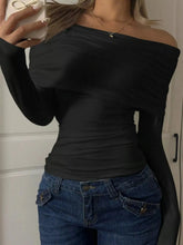 Off-Shoulder Ruched Long Sleeve T-Shirt STYLE SOURCE