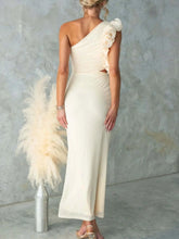 One-Shoulder Floral Trim Sleeveless Maxi Dress STYLE SOURCE