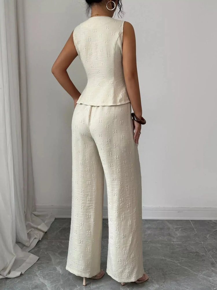 Sleeveless Peplum Top and Wide Leg Pants Set STYLE SOURCE
