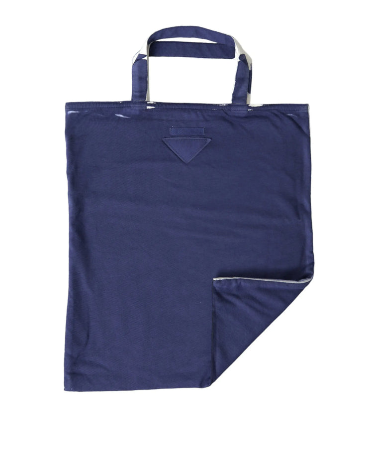 Prada Blue Jersey Fabric Logo Shoulder Shopping Tote Shopping Bag STYLE SOURCE
