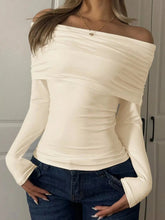 Off-Shoulder Ruched Long Sleeve T-Shirt STYLE SOURCE