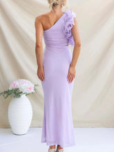 One-Shoulder Floral Trim Sleeveless Maxi Dress STYLE SOURCE
