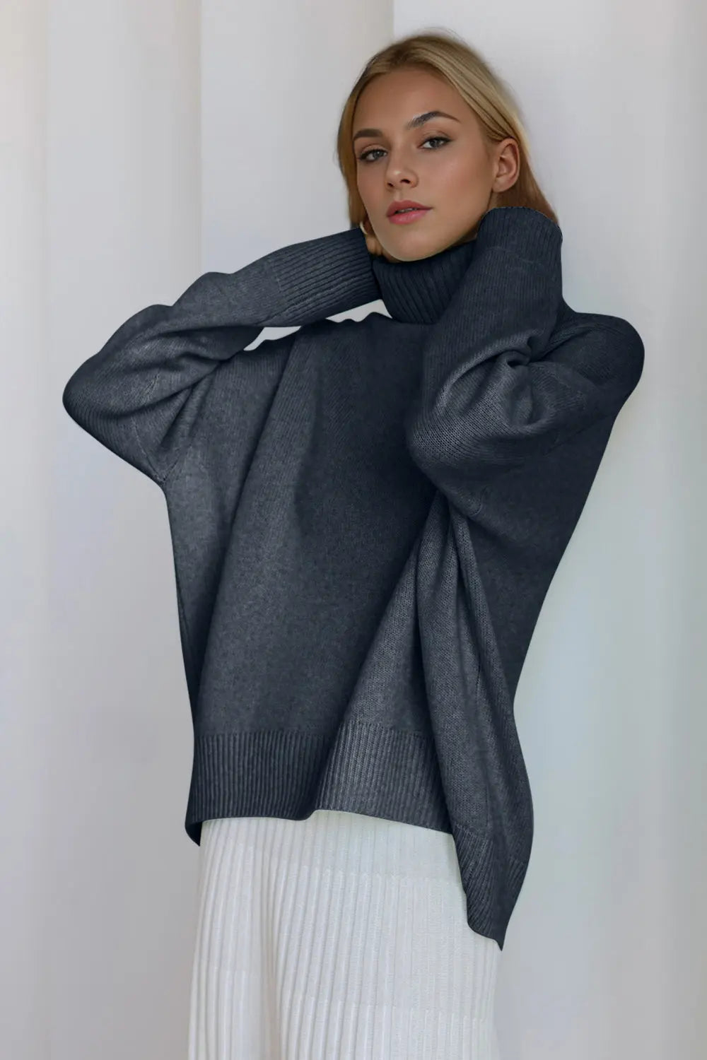 Basic Bae Turtleneck Dropped Shoulder Long Sleeve Sweater STYLE SOURCE