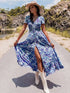 Floral Print V-Neck Slit Midi Dress STYLE SOURCE