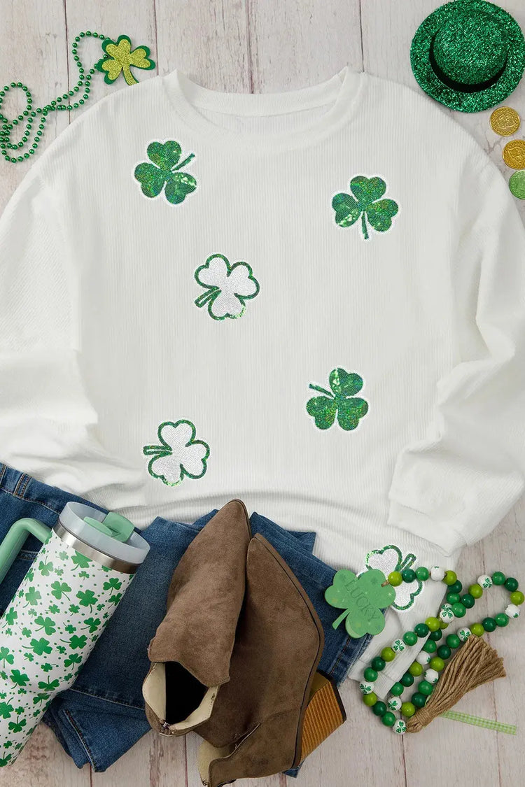 Sequin Lucky Clover Round Neck Long Sleeve Sweatshirt STYLE SOURCE