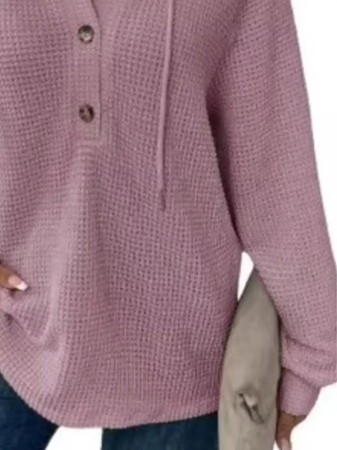 Full Size Button Detail Waffle Knit Hoodie Plus Size STYLE SOURCE