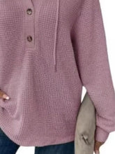 Full Size Button Detail Waffle Knit Hoodie Plus Size STYLE SOURCE