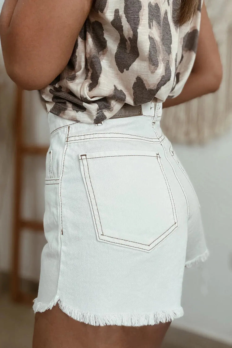 White Raw Hem High Waist Denim Shorts STYLE SOURCE