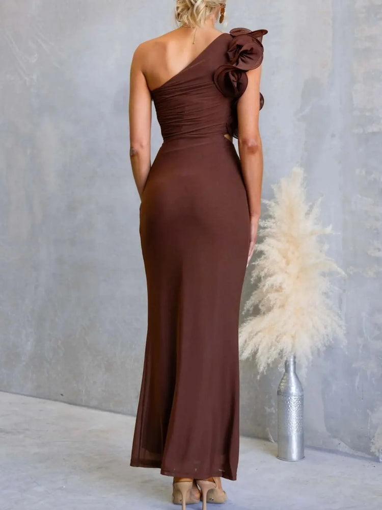 One-Shoulder Floral Trim Sleeveless Maxi Dress STYLE SOURCE