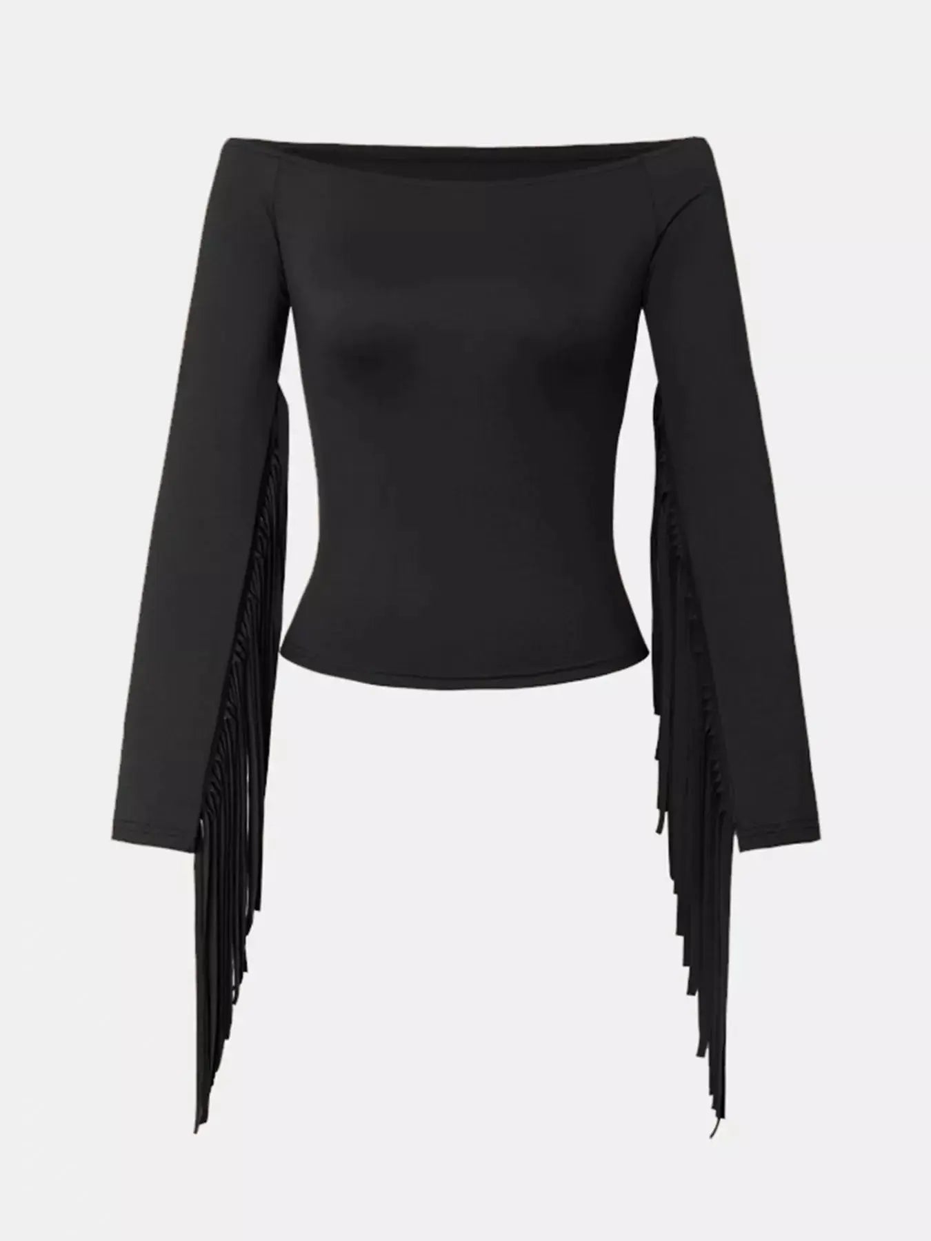Off-Shoulder Fringe Sleeve T-Shirt STYLE SOURCE
