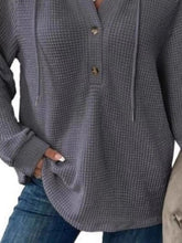 Full Size Button Detail Waffle Knit Hoodie Plus Size STYLE SOURCE