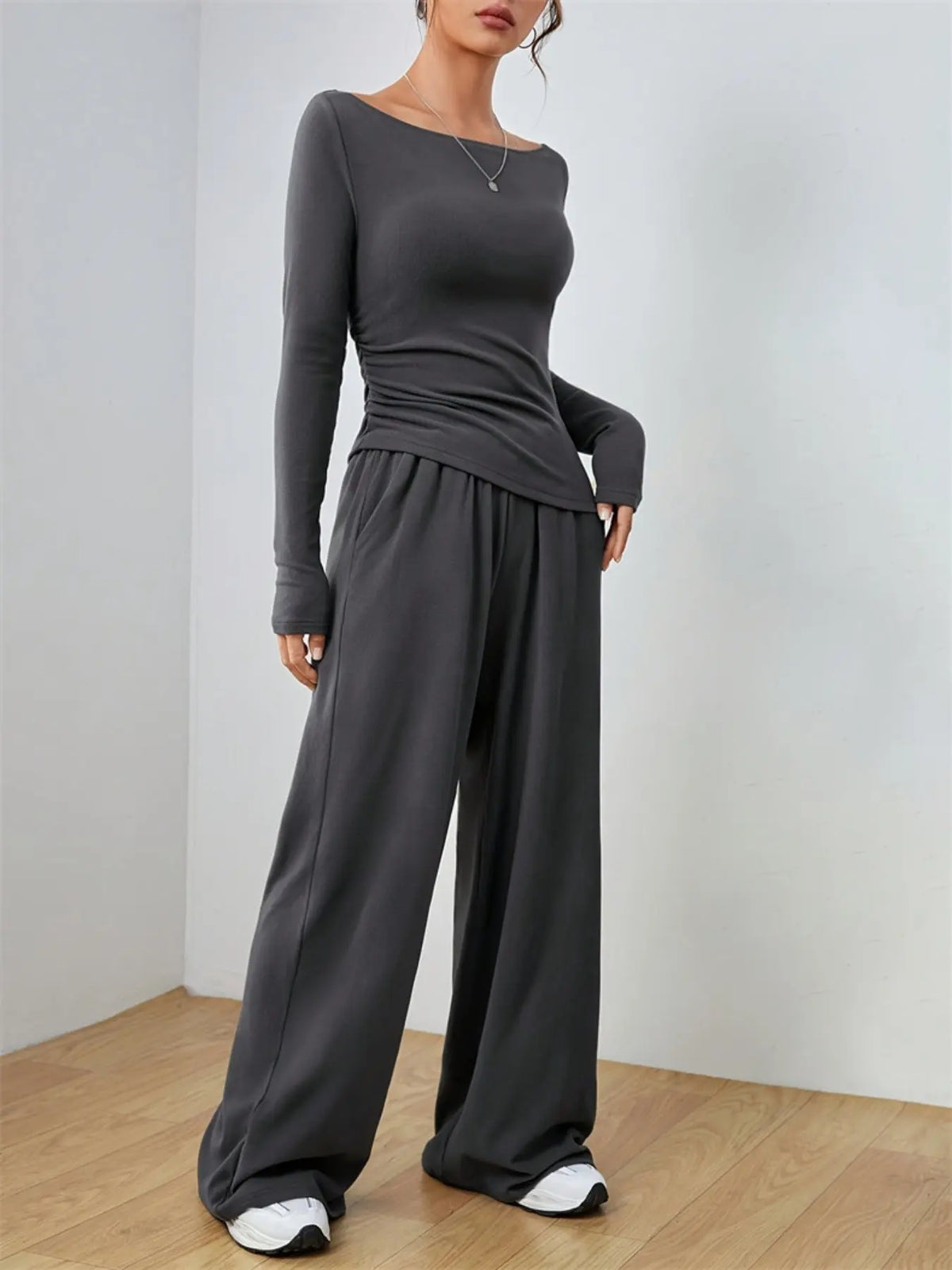 Casual Long Sleeve Top & Wide Leg Pants Set STYLE SOURCE