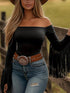 Off-Shoulder Fringe Sleeve T-Shirt STYLE SOURCE