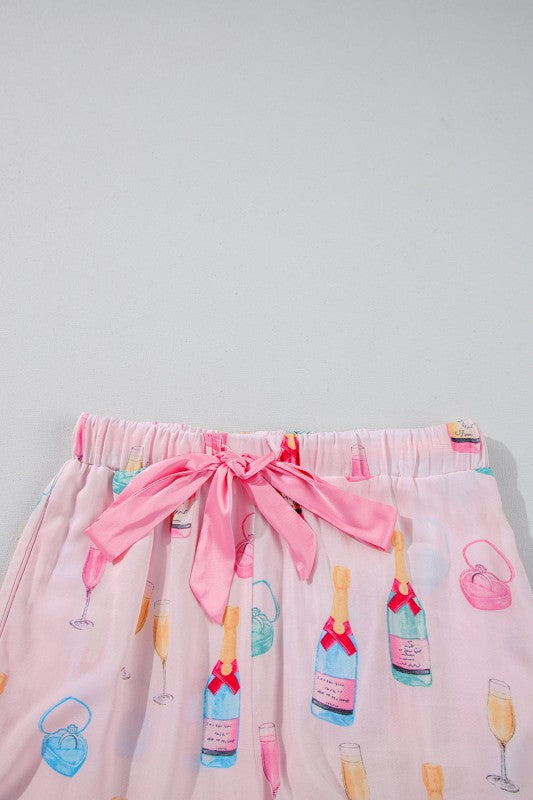 Christmas Wine Glass Bow Knot Pajama Set STYLE SOURCE