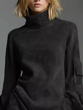 Full Size Suede Turtleneck Lantern Sleeve Mini Dress Plus Size STYLE SOURCE