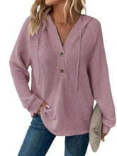 Full Size Button Detail Waffle Knit Hoodie Plus Size STYLE SOURCE