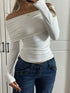 Off-Shoulder Ruched Long Sleeve T-Shirt STYLE SOURCE
