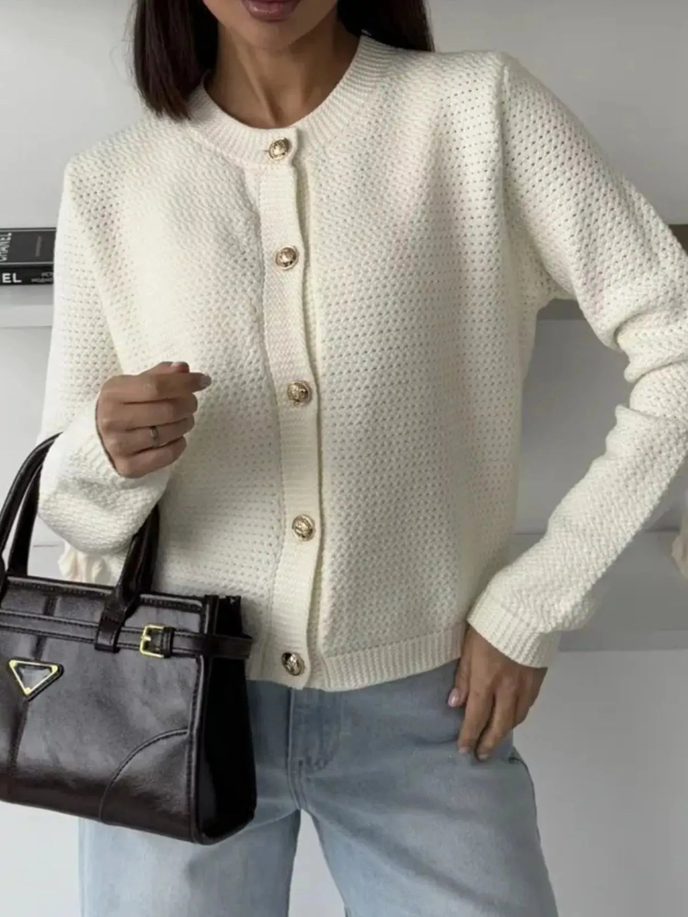 Button Up Texture Knit Cardigan STYLE SOURCE