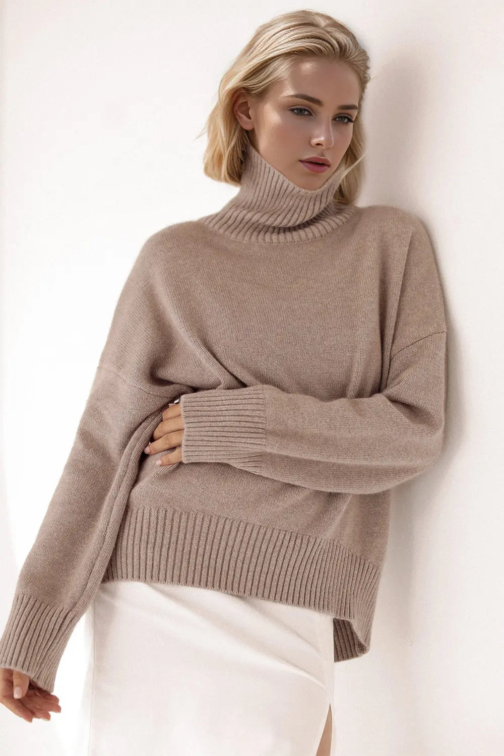 Basic Bae Turtleneck Dropped Shoulder Long Sleeve Sweater STYLE SOURCE
