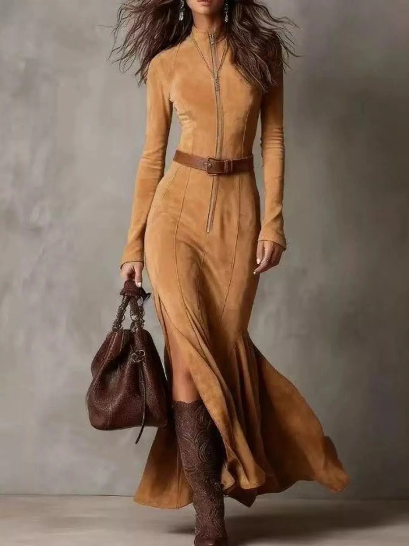 Full Size Slit Zipper Front Maxi Dress Plus Size STYLE SOURCE