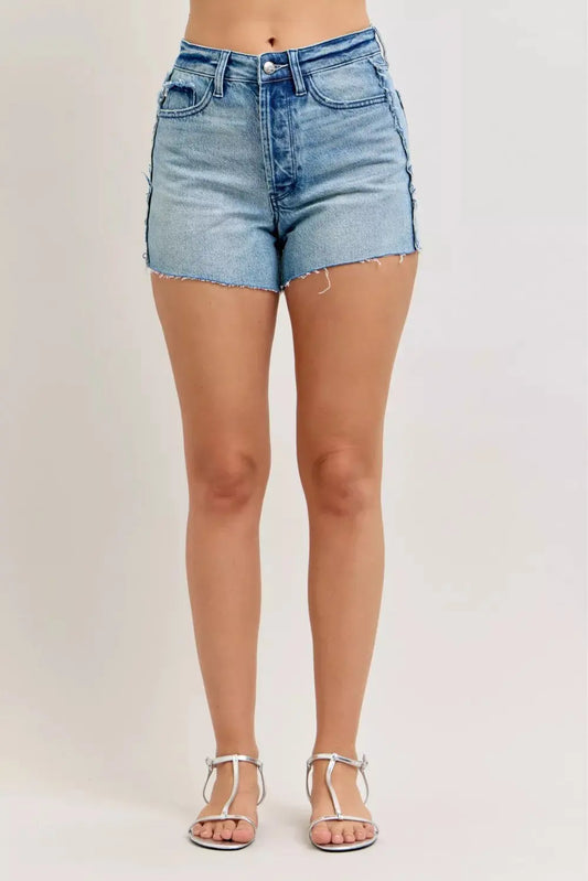 Judy Blue Hw Rigid Magic Cut Off Denim Shorts with Raw Side Seams STYLE SOURCE