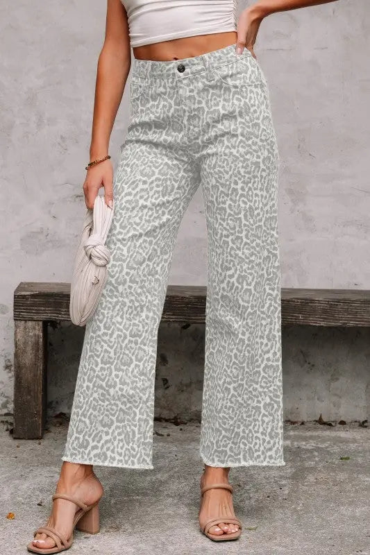 Leopard Frayed Edge High Waist Wide Leg Jeans STYLE SOURCE