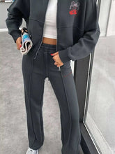 Zip Up Dropped Shoulder Outerwear and Pants Set STYLE SOURCE