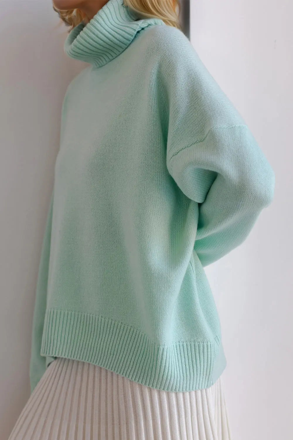 Basic Bae Turtleneck Dropped Shoulder Long Sleeve Sweater STYLE SOURCE