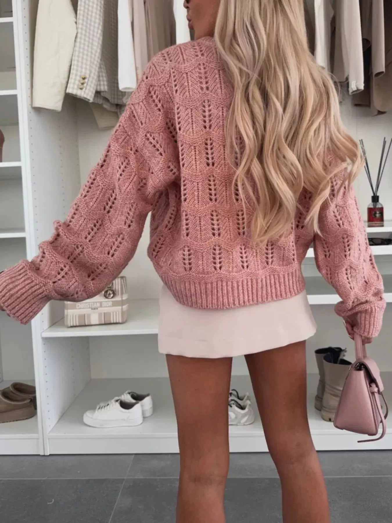 Openwork Round Neck Sweater STYLE SOURCE