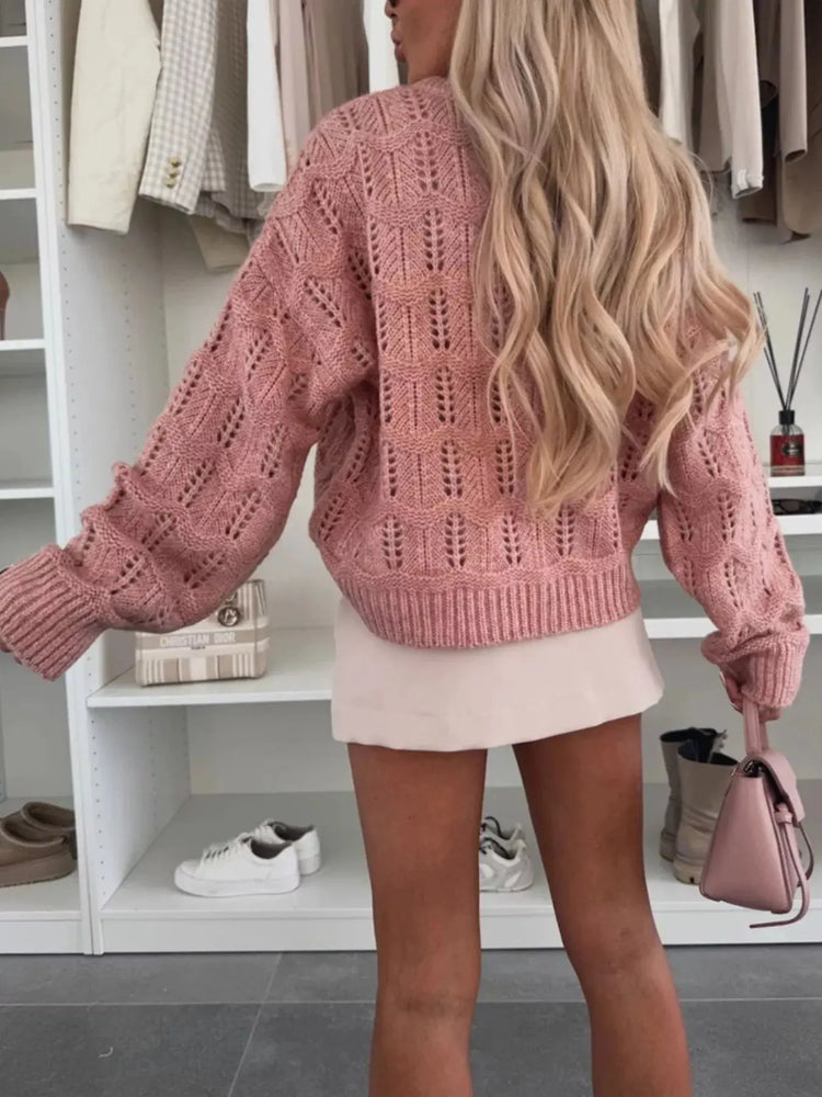 Openwork Round Neck Sweater STYLE SOURCE
