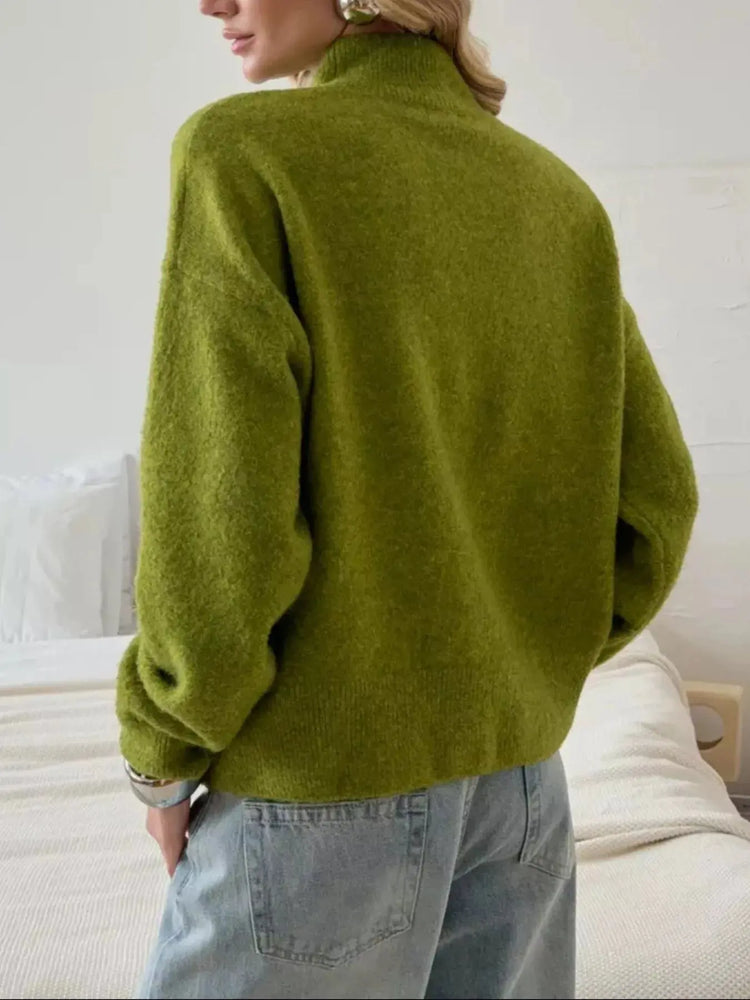 Mock Neck Dropped Shoulder Sweater STYLE SOURCE
