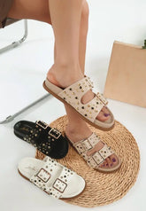 Jayata Metallic Stud Embellished Sliders STYLE SOURCE