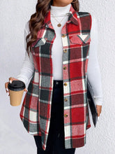 Honey Plus Size Pocketed Plaid Button Up Vest Coat STYLE SOURCE