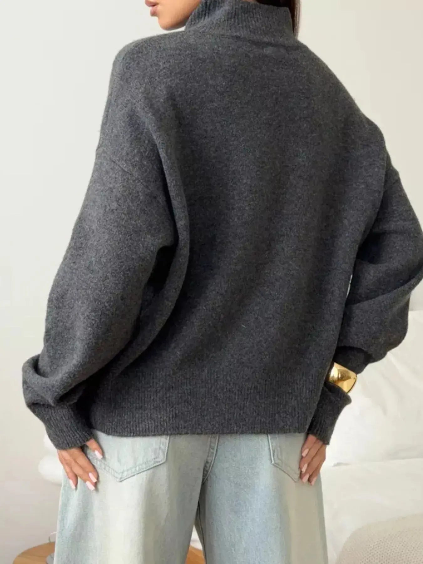 Mock Neck Dropped Shoulder Sweater STYLE SOURCE