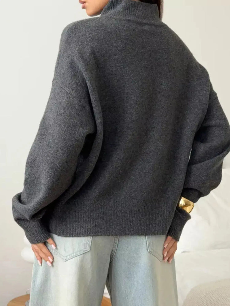 Mock Neck Dropped Shoulder Sweater STYLE SOURCE