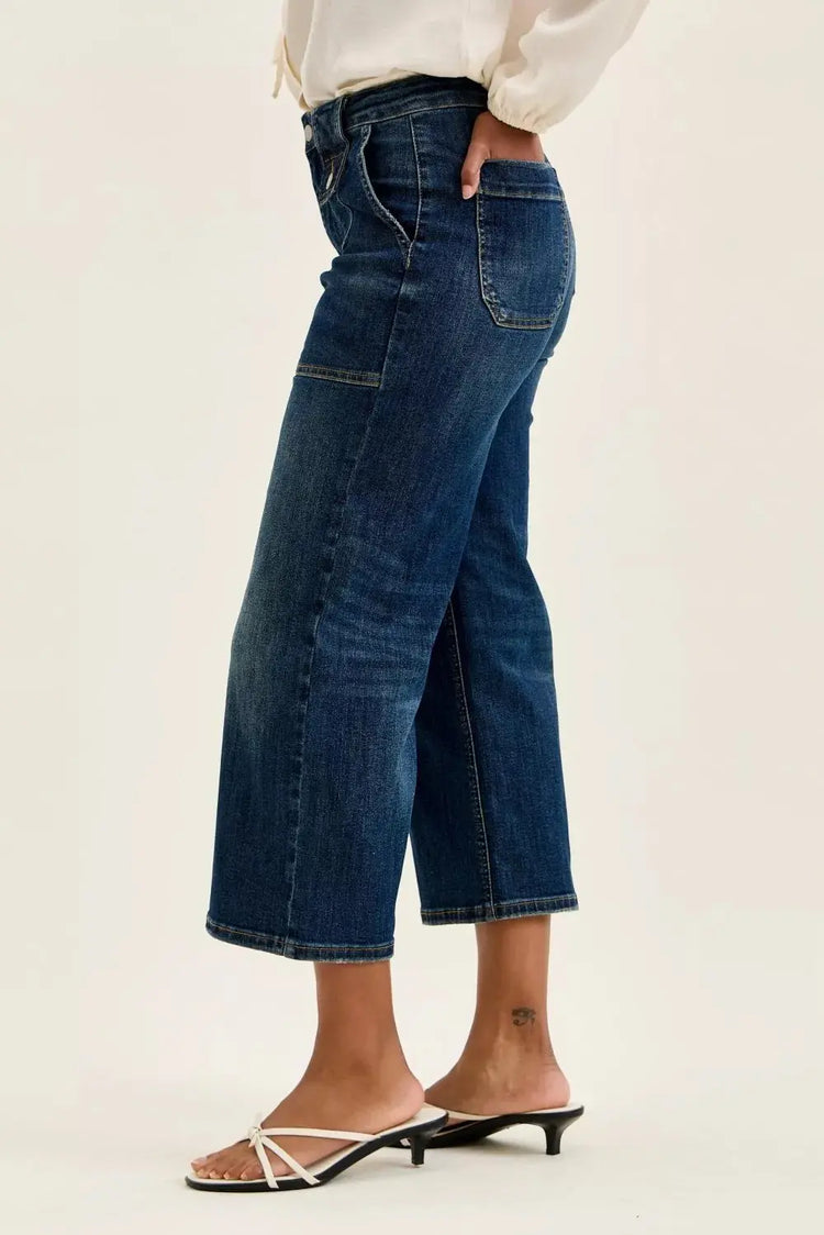 Judy Blue High Waist Wide Crop Utility Jeans with Patch Pocket STYLE SOURCE