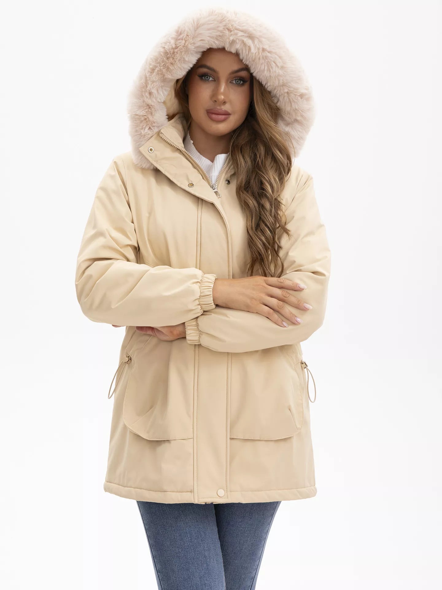 Full Size Fur Hooded Warm Winter Parka Outerwear Plus Size STYLE SOURCE