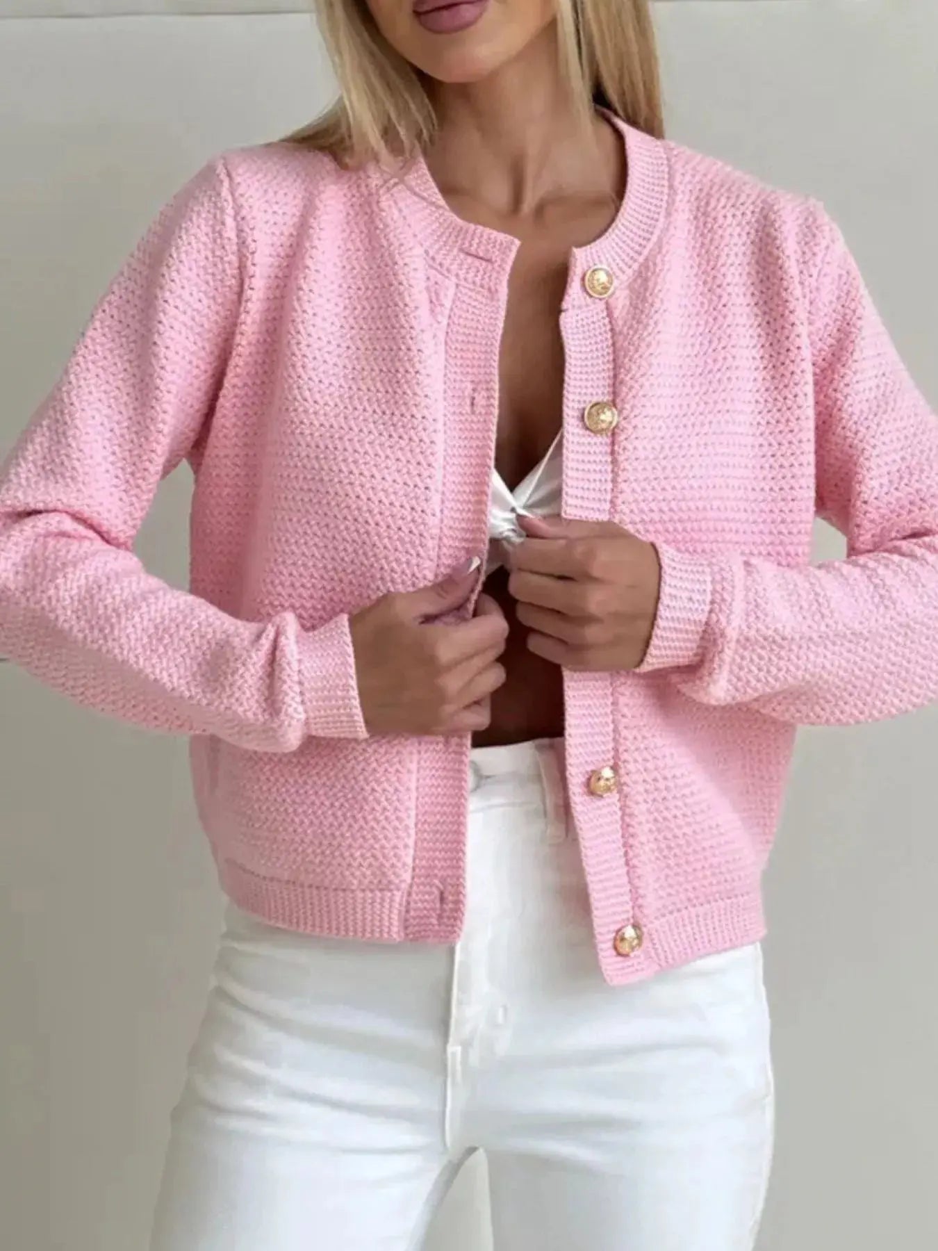 Button Up Texture Knit Cardigan STYLE SOURCE