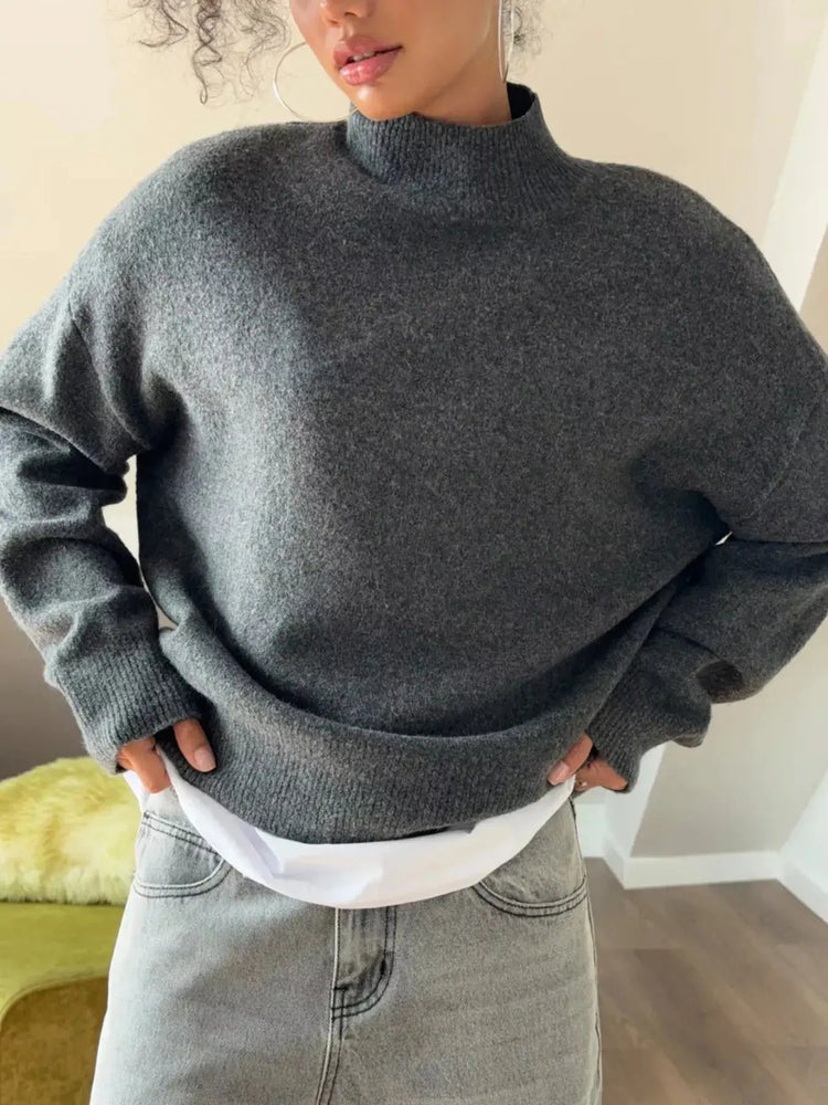 Mock Neck Dropped Shoulder Sweater STYLE SOURCE