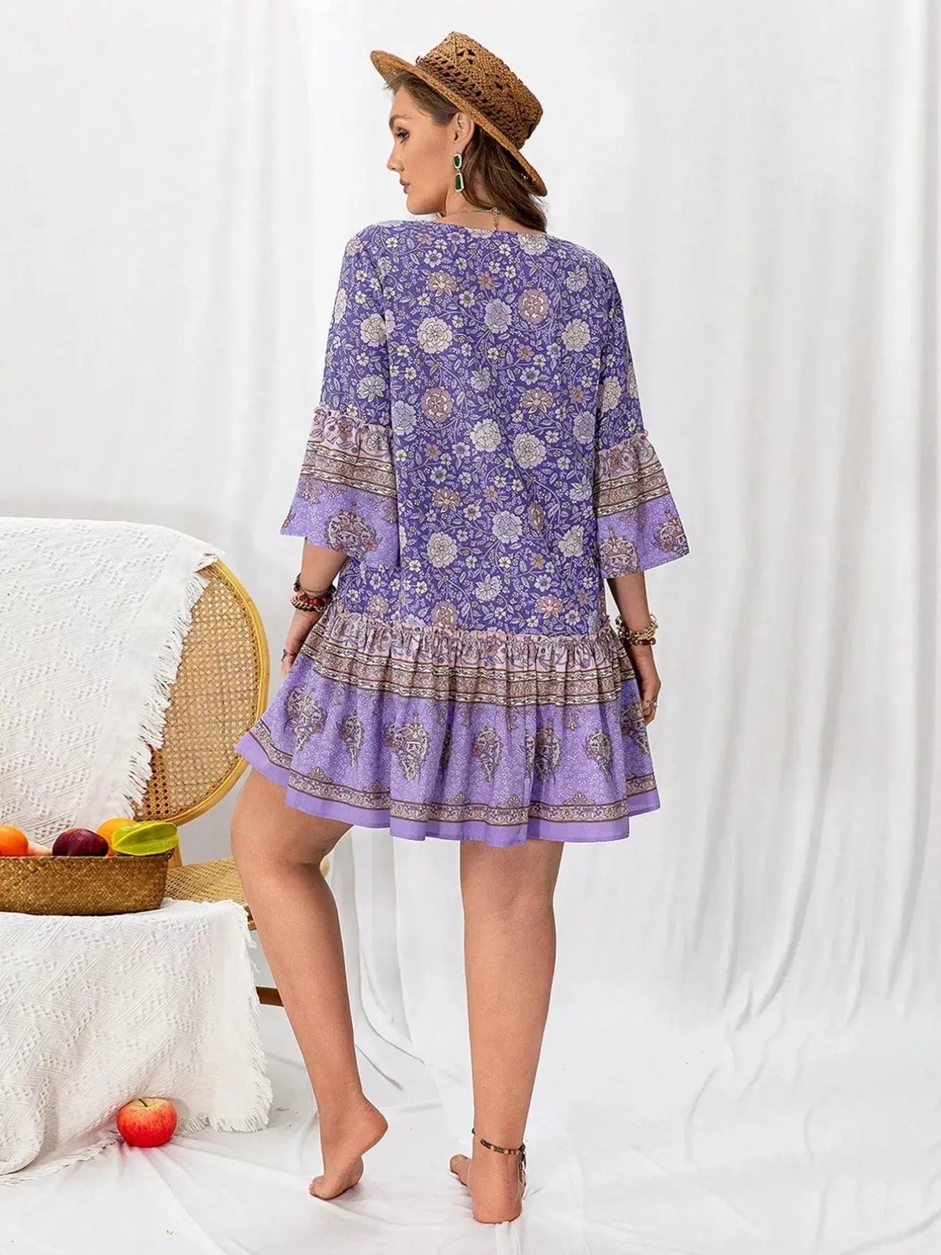 Plus Size Floral Print Ruffle Hem Mini Dress STYLE SOURCE