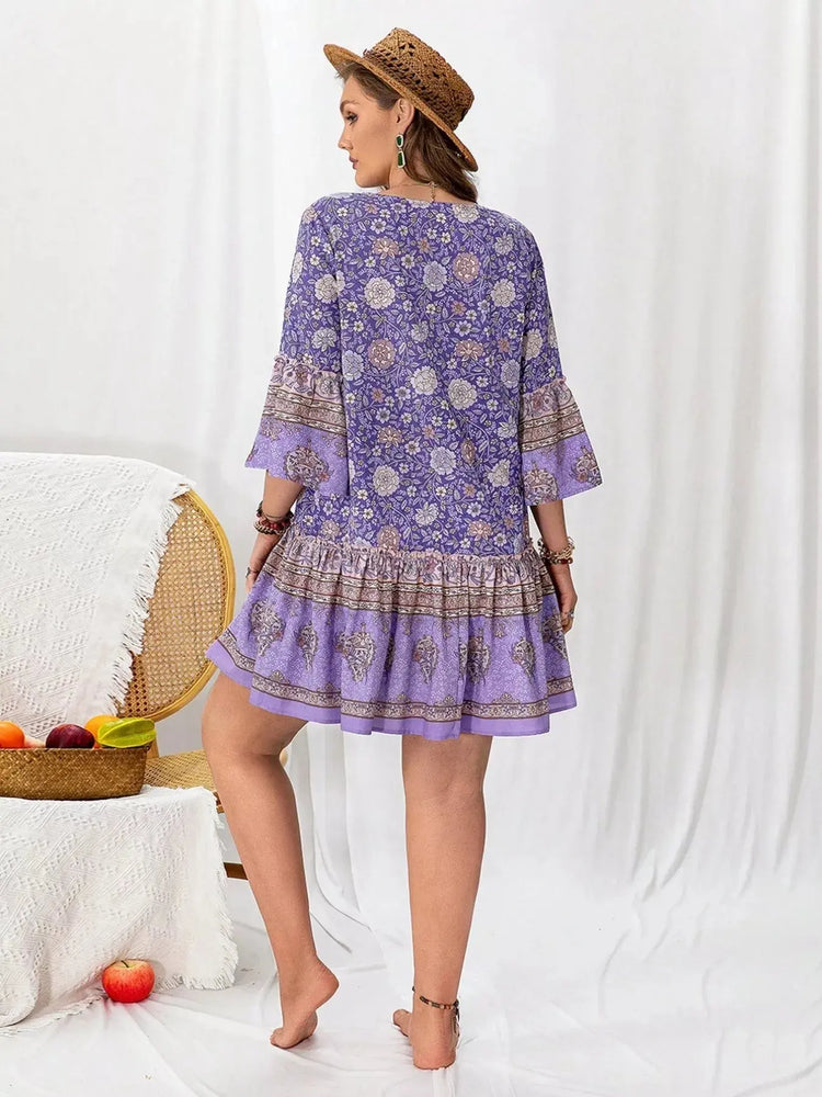 Plus Size Floral Print Ruffle Hem Mini Dress STYLE SOURCE