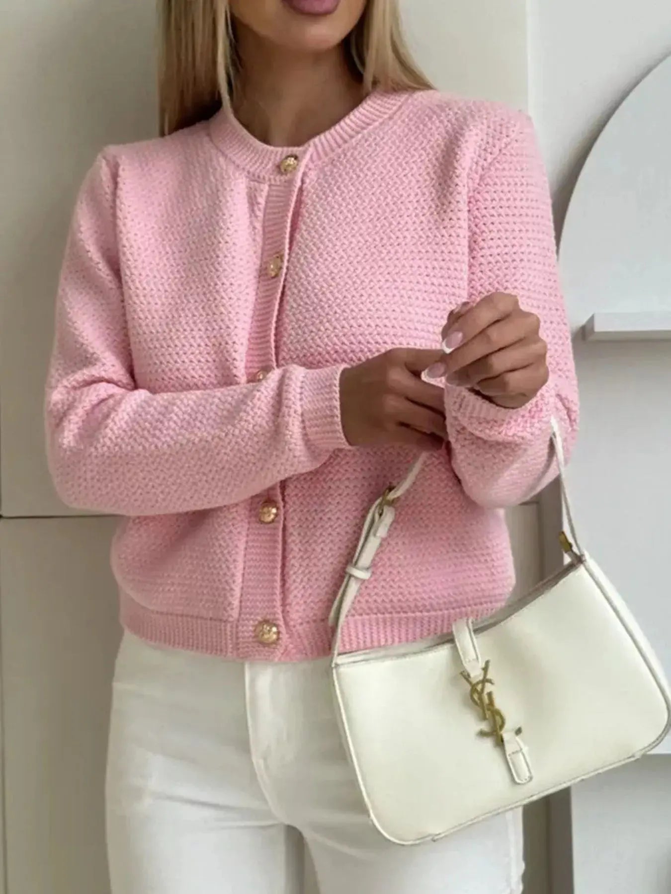 Button Up Texture Knit Cardigan STYLE SOURCE