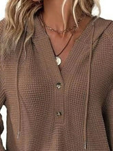 Full Size Button Detail Waffle Knit Hoodie Plus Size STYLE SOURCE